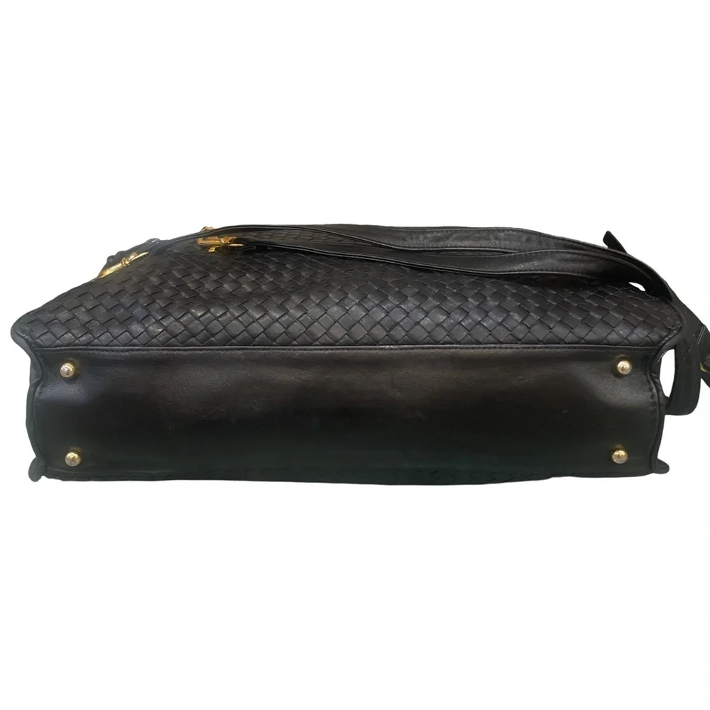 Vintage Ganson Woven Leather Satchel – Black Intrecciato Briefcase Bag